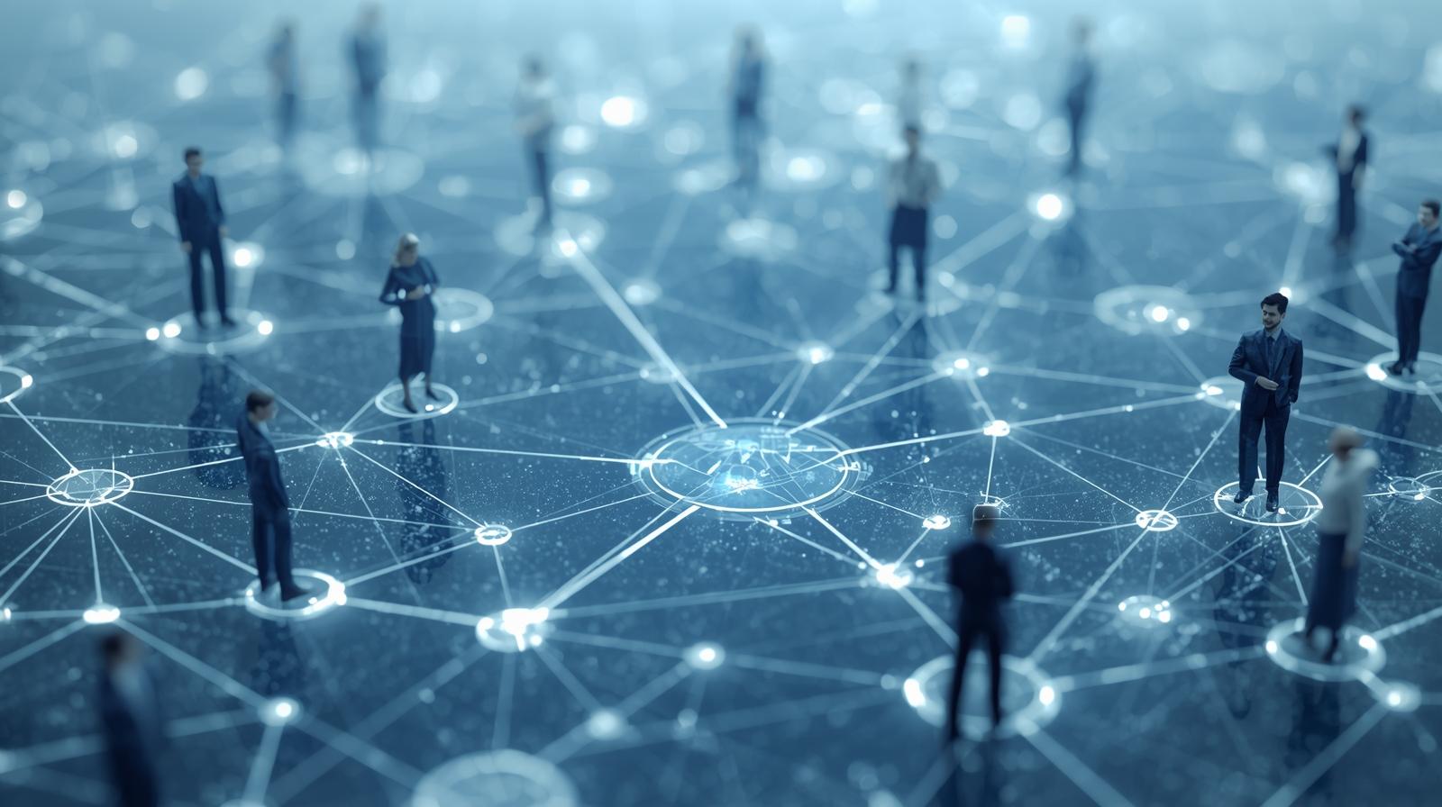 Create a 4x5 image of links between a group of people networking on LinkedIn.